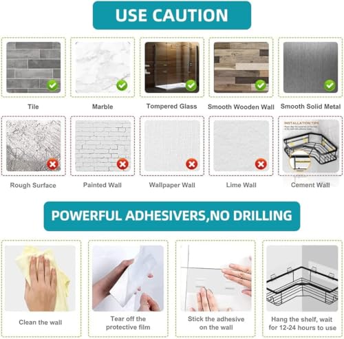 RIOMAX Wall Mounted Self-Adhesive Bathroom Corner Shelf/Kitchen Rack & Holder - Bathroom Accessories (Material - Metal, Powder Coated Finish, Black, Thick Railing Pack of 1) (Image - 6)