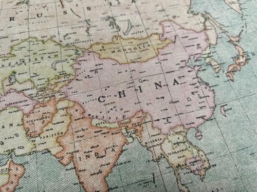Rideaux d'ameublement en tissu carte du monde rétro jade vintage