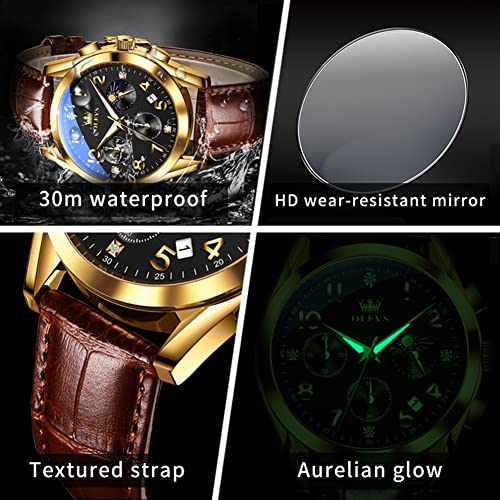 Image of OLEVS Men's Watches Brown Leather with Date,Casual Watches for Men,Large Face Watches Men,Chronograph Mens Watch,Sport Waterproof Business Dress Analog Quartz Men's Wrist Watches Reloj De Hombre