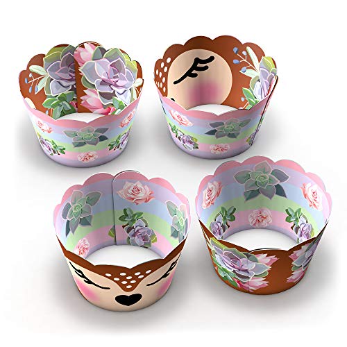 Woodland Baby Shower Cupcake Wrappers And Toppers - 24 Sets - Woodland Deer Birthday Party Decorations - Wild One Party Supplies (Woodland Deer) #TOP3
