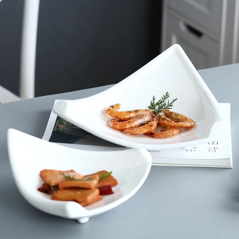 Assiettes à dîner en céramique Blanche Pure, Bol à Soupe, Bol à Salade, Bol à Dessert, Bol Triangulaire, Vaisselle créative pour hôtel, Restaurant Occidental, Bol à Fruits, as(10 inches)