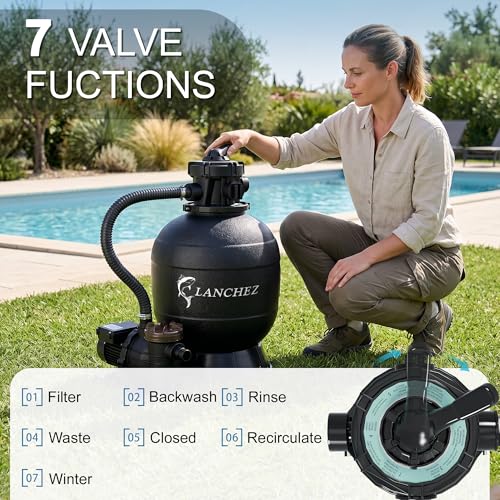 Image of LANCHEZ Sand Filter Pump for Above Ground Pool, Pool Pumps Above Ground, Pool Sand Filter with 7-Way Valve, 13in(3,500GPH)
