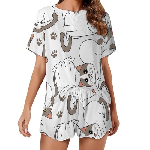 Pyjama pour femme imprimé chats pour vos soirées d'été et moments de détente