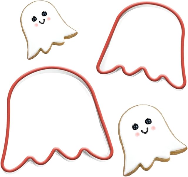 Crethink 2 Pieces Halloween Ghost Cookie Cutter Set Small and Large Size with Soft PVC Edge Halloween Cookie Cutters for Baking