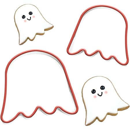 Crethinkaty 2 Pieces Halloween Ghost Cookie Cutter Set Small and Large Size with Soft PVC Edge Halloween Cookie Cutters for Baking