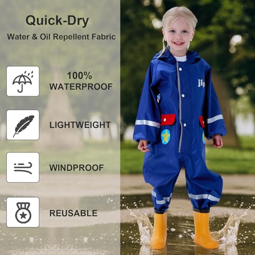 Kids Rain Suit Toddler Girls Boys One Piece Raincoat Waterproof Coverall 3D Cartoon Rain Jacket 1-10 Years3