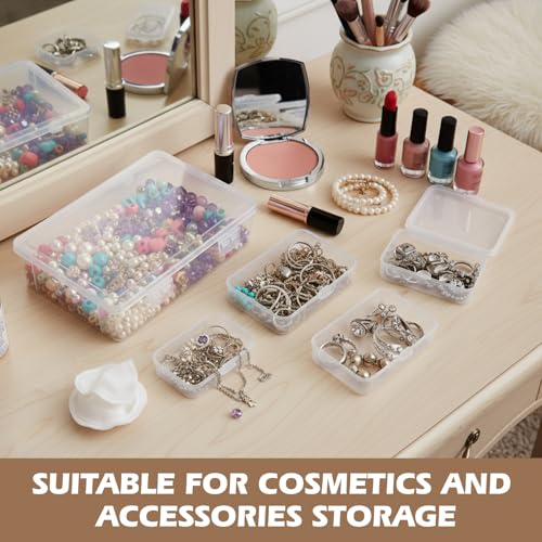 Image of SATINIOR 24 Packs Small Clear Plastic Beads Storage Containers Box with Hinged Lid for Storage of Small Items, Crafts, Jewelry, Hardware(Multiple Sizes)