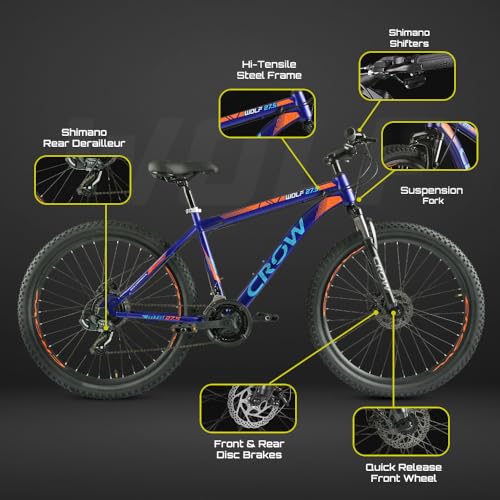 Image of CROW - Wolf 21 Speed | 27.5 inch Inch Mountain Bike | Suspension Fork | Dual disc Brakes | Double Wall Alloy Rims | Unisex MTB | Ideal for Men /Women /Boys /Girls