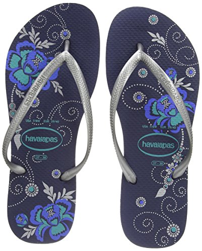 Image of Havaianas Women's Slim Organic Flip Flops, Multicoloured (Blau 0555), 8 UK (43 /44 EU) (41 /42 BR)