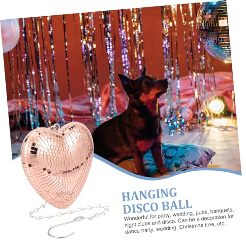 Bola espejada en forma de corazón colgante Ciieeo, acabado dorado rosa, para bodas y fiestas temáticas miniatura 3