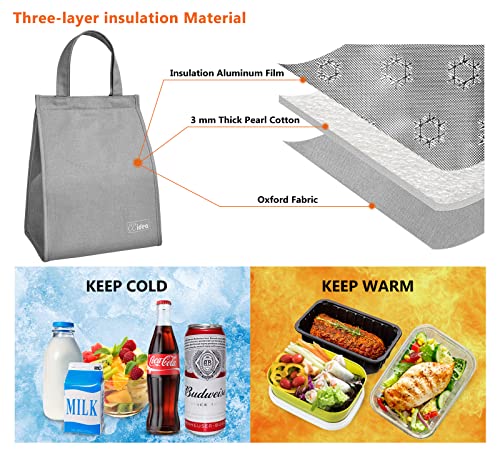 Image of Lunch Bag For Men & Women, CCidea Simple Waterproof Insulated Large Adult Lunch Tote Bag (Grey)