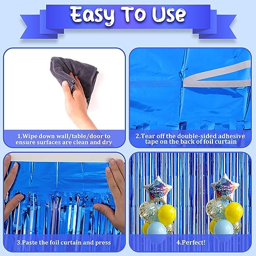 Image of Voircoloria 2 Pack Blue Foil Fringe Backdrop Curtains, Tinsel Streamers Birthday Party Decorations, Fringe Backdrop for Graduation, Baby Shower, Gender Reveal, Disco Party