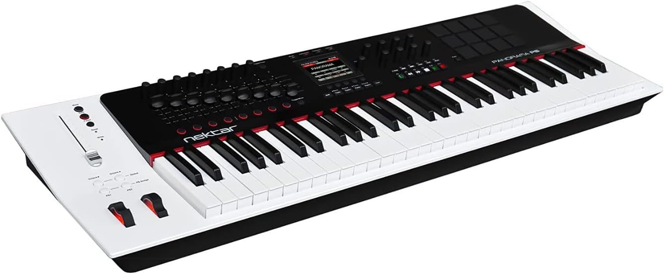 Angled view of Nektar Panorama P6, showing the full keyboard and control panel