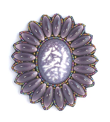 Broche fleur violette porcelaine et perles de verre, grand bijou fantaisie