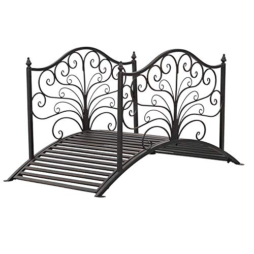 4-Foot Arched Metal Decorative Garden Bridge Black Farmhouse
