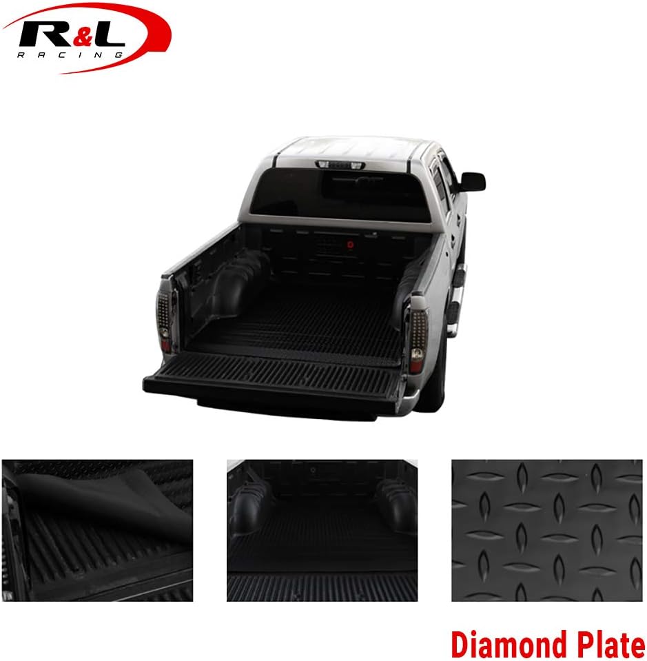 R&L Racing Black Finished Fleetside 8 Ft Long Truck Bed Compatible with 2002-2016 Dodge Ram 1500 Rubber Diamond Floor Mat Carpet