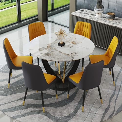 JUFU Round Dining Table Set for 6 with Chairs, 48
