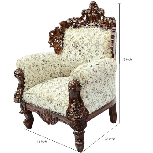 Image of Wooden 5 Seater Sofa Set, Solid Wood Sofa |3+1+1 with Traditional Carving Design Furniture for Living Room | Home | Bedroom | Office Seating