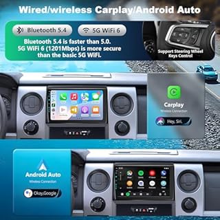 9 Inch(4Ram 64Rom) 5GWiFi Car Radio Stereo Upgrade Replacement for Ford F150 F-150 2009-2012 Android 13 with Wireless CarPlay/Android Auto/FM/AM/RDS/1080P Backup Camera/BT5.4 ((09-12) 1080P)