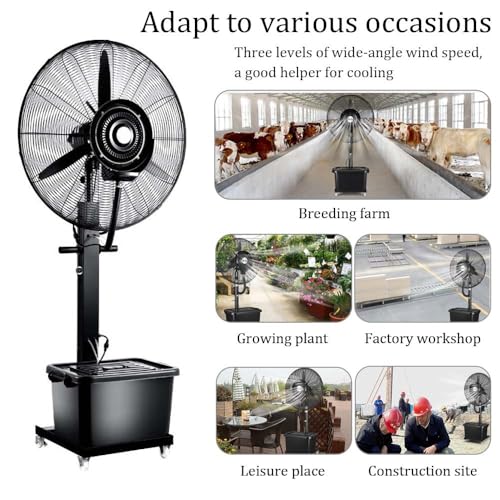 Ventilateur brumisateur 260 W industriel à 3 vitesses pour terrasse, magasin, serre et garage