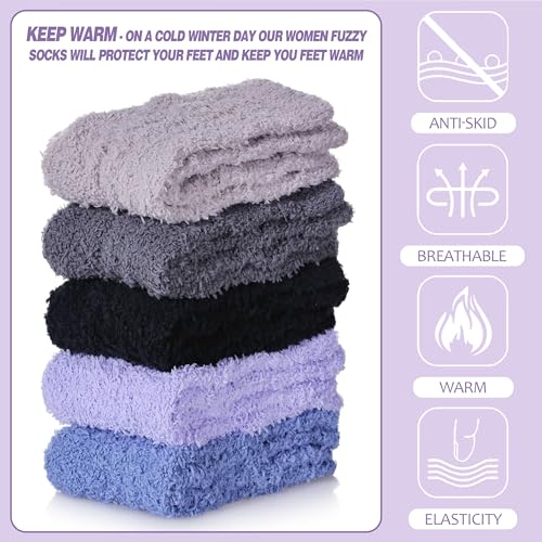 Image of Womens Fuzzy Socks Cozy Fluffy Slipper Soft Winter Warm Home Sleeping Christmas Socks