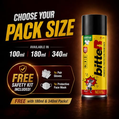 Image of bitteR Jumbo Rat Repellent Spray for Car & Bike | 340ml | Wiring & Engine | 60 Days Protection | No Kill | Denatonium Benzoate Formula | Camphor Fragrance