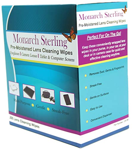 Monarch Sterling Pre-Moistened Alcohol Lens Cleaning Wipes Perfect for Eyeglasses, Camera Lens, Tablets