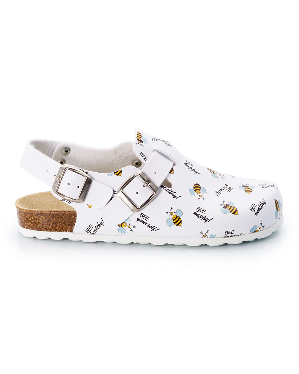 CLINIC DRESS Clog - Damen und Herren Clogs bunt weiß Motiv Biene. Unisex Schuhe für Krankenschwestern, Ärzte und Pflegekräfte. Bis Größe 46