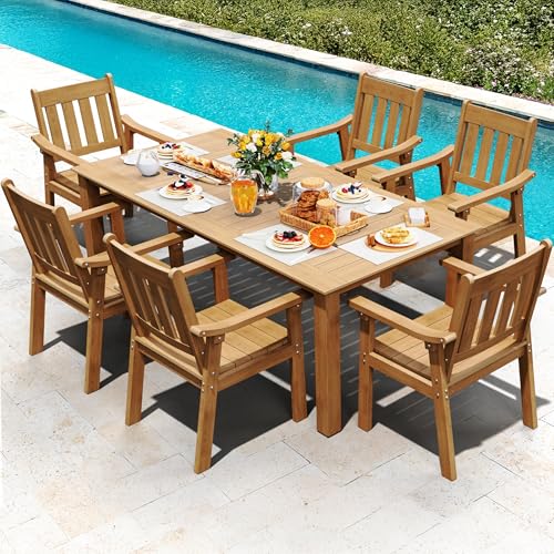 Image of YEFU Patio Dining Chairs Set of 6: All Weather Outdoor Dining Chairs with Wide Curved Seat and Backrest - Outdoor Furniture Plastic for Outside Backyard /Garden /Porch /Deck 350lbs Capacity Teak