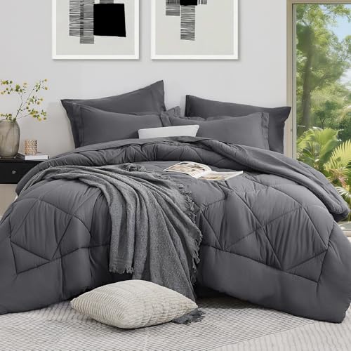 HEVUMYI 7 Pieces Queen Comforter Set, All Season Reversible Bed in a Bag, Ultra Soft Queen Bedding...