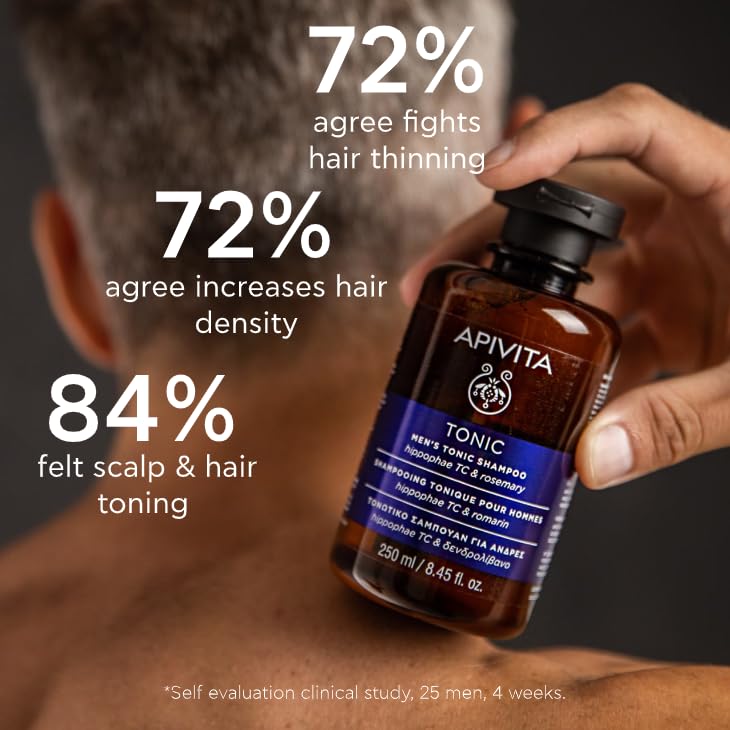 APIVITA Tonic Men's Shampoo for Thinning Hair | Strengthens, Prevents Hair Thinning & Promotes Hair Growth with Hippophae Tonic Complex, Rosemary & Propolis, Silicone-Free - Image 4