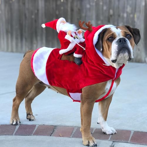 BT Bear Santa Christmas Dog Costumes,Santa Claus Riding Pet Cosplay Costumes Party Dressing up Dog Outfit for Cats Puppy Small Dogs Medium Dogs(M,Red) - Image 2