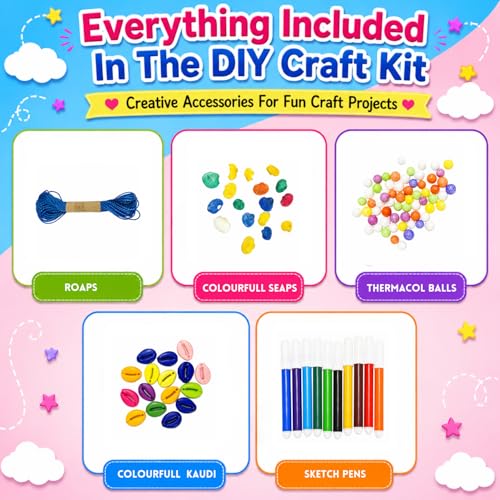 Image of Batasha Staples Arts & Crafts Activity Kit for Kids Ages 5-12 Years - 225+ Pieces DIY Craft Supplies Box with Paints, Beads, Feathers, Stickers, Pipe Cleaners & Decorative Accessories, School Project Materials, Creative Learning Toy for Boys & Girls (Assorted)