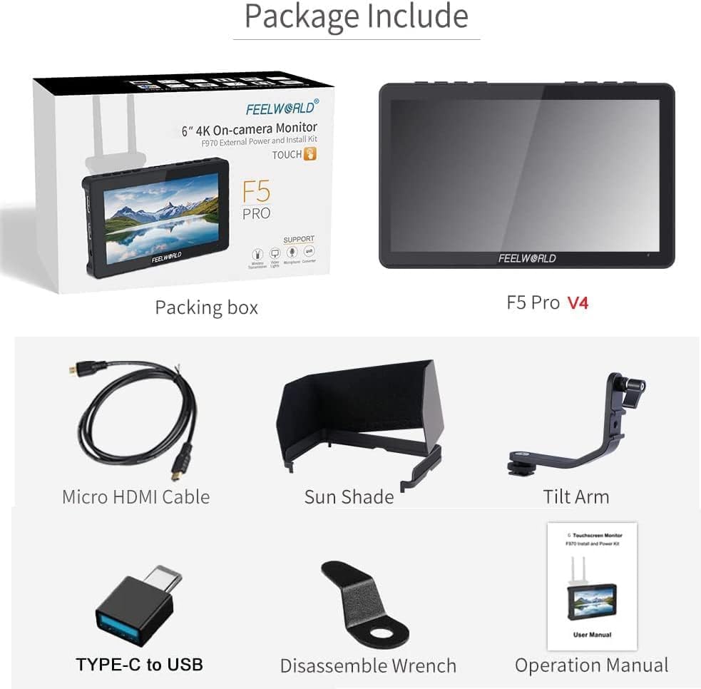 Miniatura 5 de FEELWORLD F5 Pro V4 Monitor de campo de 6 pulgadas Pantalla táctil Cámara DSLR Director de campo con 3D LUT F970 Kit externo IPS FHD 1920x1080 4K