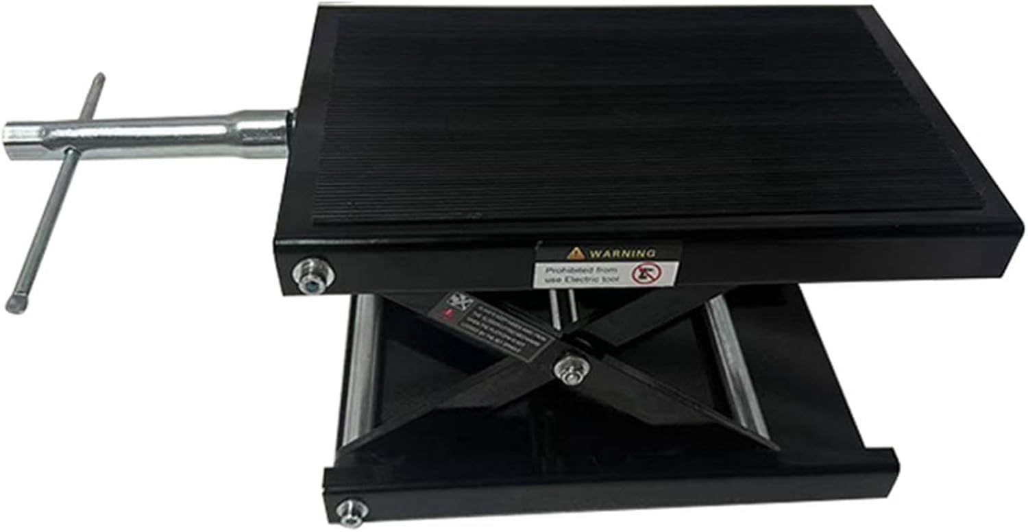 500KG Motorcycle Scissor Lift Jack – Dolly & Hand Crank, Wide Deck & Tool Tray for Street, Cruiser & Touring Bikes (Black)