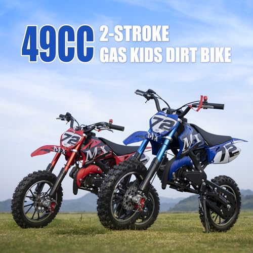 Image of Gas Dirt Bikes for Kids, 50cc 2 Stroke Kids Dirt Bike, 49cc Dirt Bike Up to 24 MPH Pull Start, Pit Bike for Boys Girls, Gas Dirt Bike Dual Disc Brake Inverted Fork Off Road Blue with Armor Suit Set