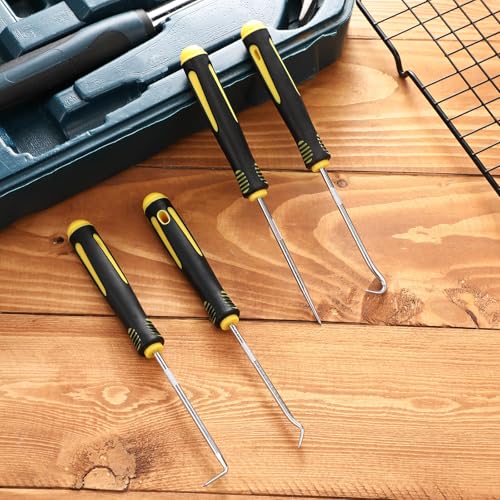 Image of WILLBOND 4 Pcs Pick and Hook Set Precision Automotive Mechanic Picks Tools Set for Car Oil Seal Hooks Puller Remover Tools(6.5 Inches,Yellow) (Pack of 3)