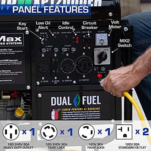 DuroMax-XP12000EH-Generator-12000-Watt-Gas-or-Propane-Powered-Home-Back-Up-RV-Ready-50-State-Approved-Dual-Fuel-Electric-Start-Portable-Generator-Black-and-Blue