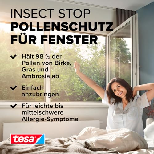 tesa Pollenschutzgitter im 2er Pack- zuschneidbarer, transparenter Pollenschutz für Allergiker - für nach innen öffnende Fenster - inkl. selbstklebendem Klettband - Anthrazit - 2x 130 cm x 150 cm