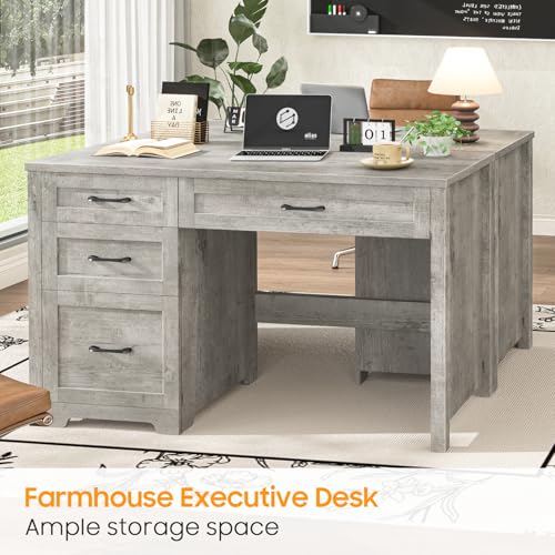 Image of Vabches Home Office Desk with 3 Storage Drawers, Grey