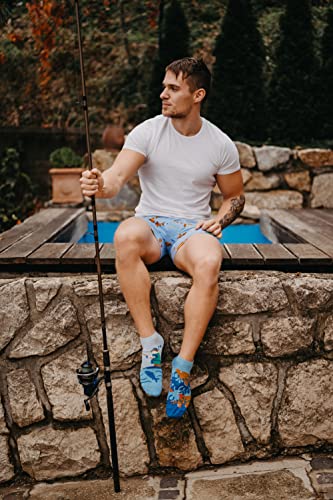 Dedoles Boxershorts Herren & Jungen Unterwäsche Trunks Baumwolle lustige Designs Dinosaurier Hamster Spiele Maulwurf Geschenk, Farbe Blau, Motiv Fischerei Unterhose, Gr. L