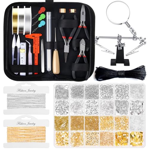 shynek 1857 Pcs Jewelry Making Supplies Kit for Adults, Jewelry Making Tools with Earring Hooks, Findings, Wires, Chains and Helping Hands for Crafts Making and Repair