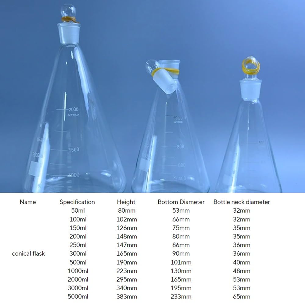 Botella de vidrio de borosilicato, Matraz Erlenmeyer de vidrio con tapa 24/29, 50-5000 ml, for laboratorio(2000ml)