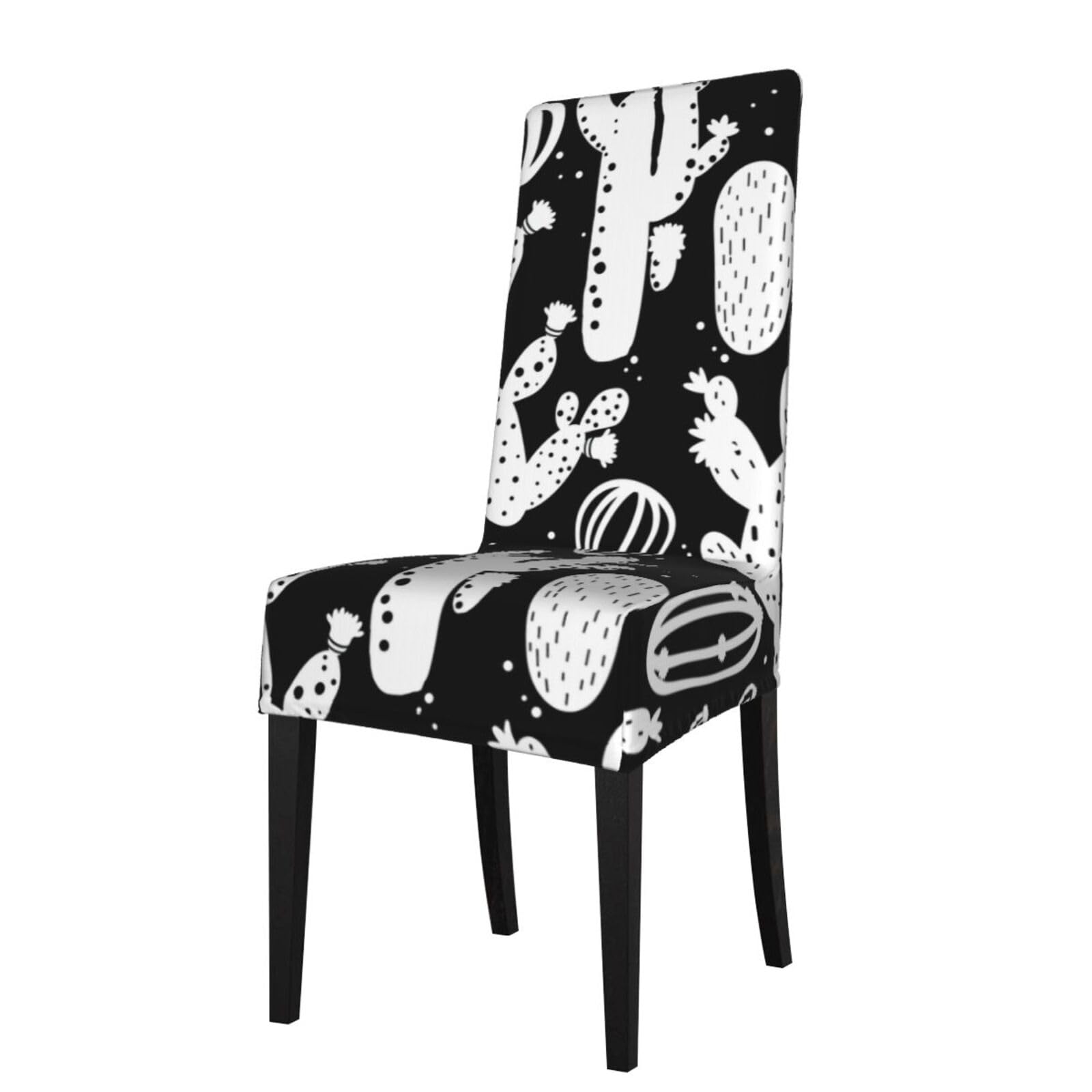 LKYMOH Black And White Cactus Print, Chair Covers Stretch Chair Slipcovers for Dining Room, for Party Pet Protection Universal Fit Soft Polyester