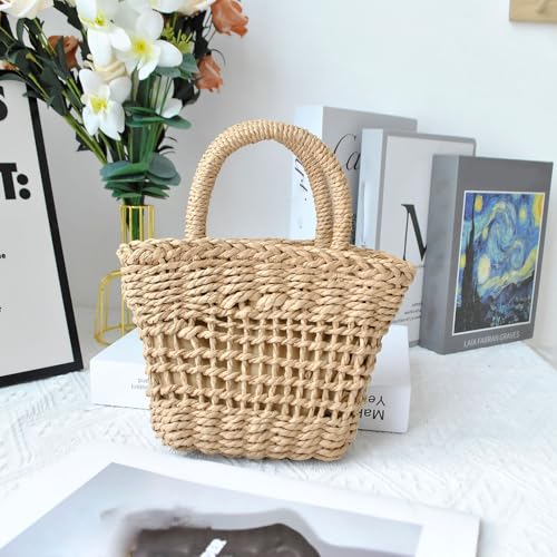 Beach Bags for Women Straw Bag Vacation Summer Hollow-Out Straw Beach Bag Tote Woven Purse Handbag2