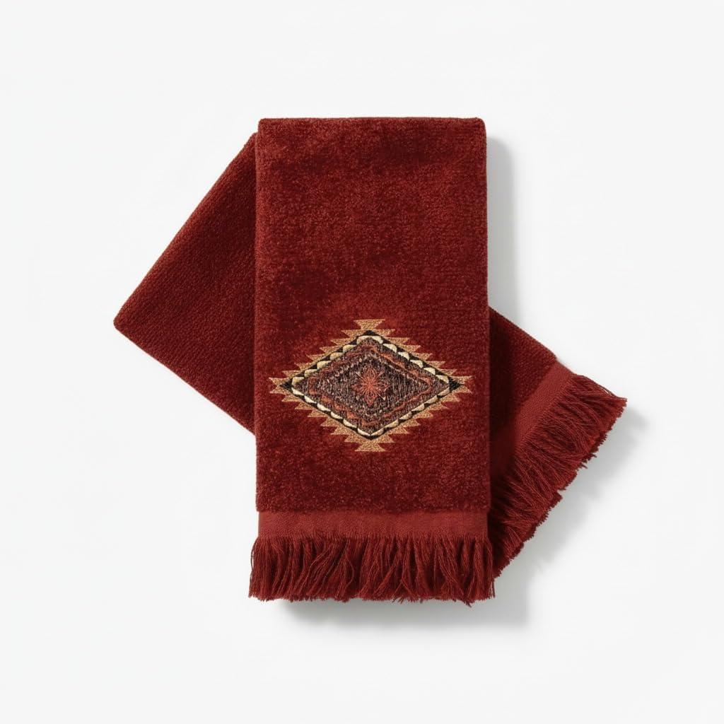 Avanti Linens – Fingertip Towel Set, 100% Cotton Velour Bathroom Towels with Embroidery & Absorbent Terry Reverse, Nature Home Decor, Set of 2 (Mojave Collection)
