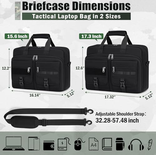 RAINSMORE Tactical Laptop Bag 17.3 Inch Laptop Briefcase Men Business Computer Bag Large Laptop Case Waterproof Military Shoulder Messenger Bag Work Office Travel, Black