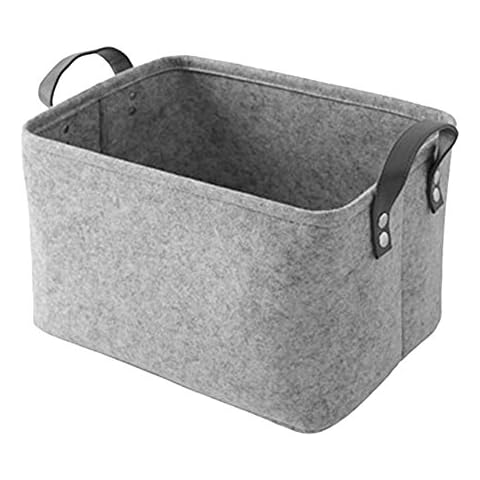 Hoomall Storage Basket with Handle Large Wool Felt Foldable Open Storage Bins Boxes Collapsible Organizer for Clothing, Toys, Books, Newspaper Light Grey, Black, Blue, Brown Cover