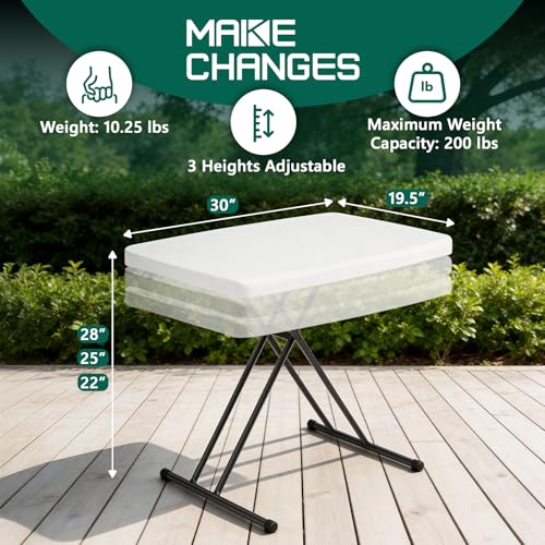 Image of 30in Folding Table, Portable Picnic Table with Adjustable Height, Foldable TV Tray Table & Laptop Desk for Small Spaces, Patio, Camping, BBQ, No Assembly Needed, White