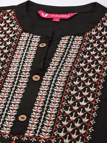 Image of Varanga Women Black Straight Kurta with Embroidered Yoke